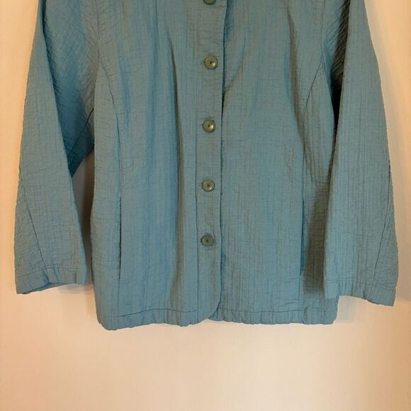 Eileen Fisher Women’s Cropped Blazer Turquoise knit Mandarin Collar size small! - Picture 3 of 10